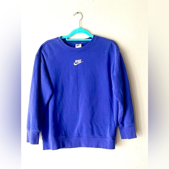 Nike Sweatshirt Kids Youth XL Blue Purple Center Swoosh Logo Crewneck - Picture 1 of 7